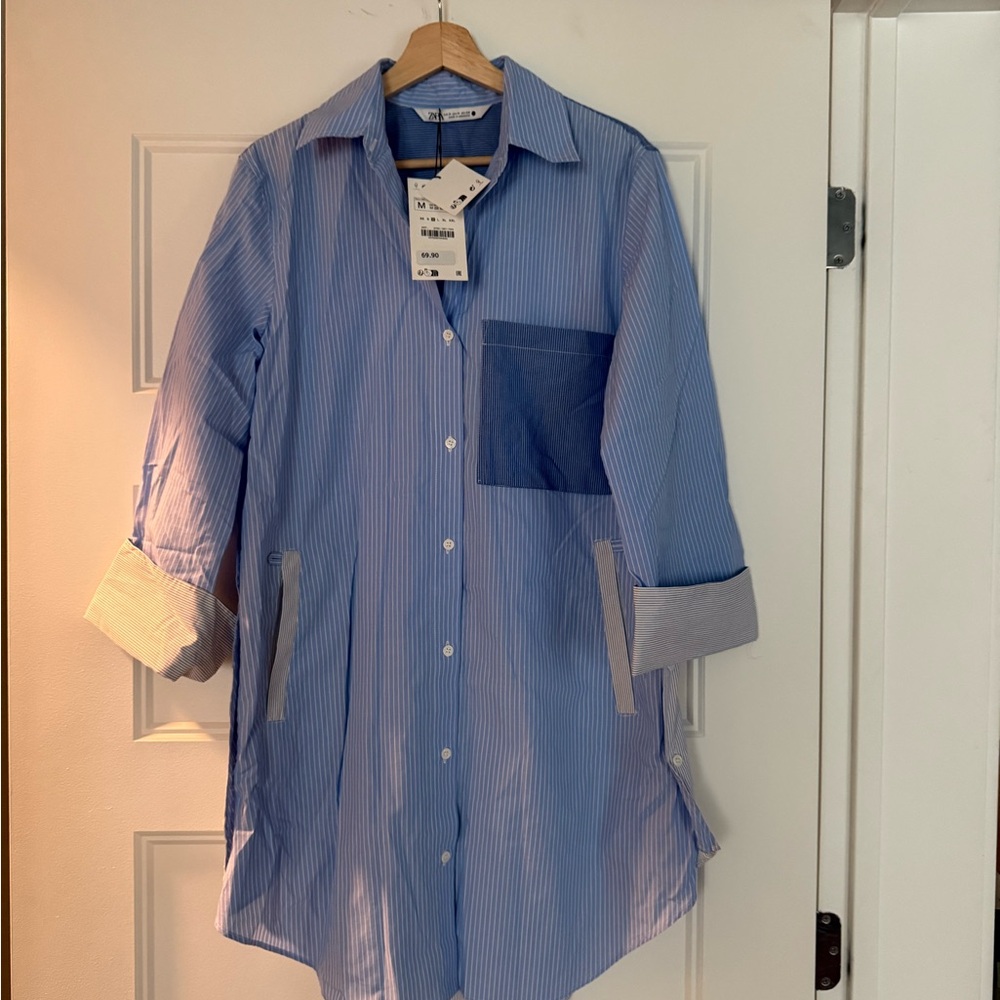 NWT ZARA Multi-position Garment Patchwork Shirt Dress - Picture 2 of 6
